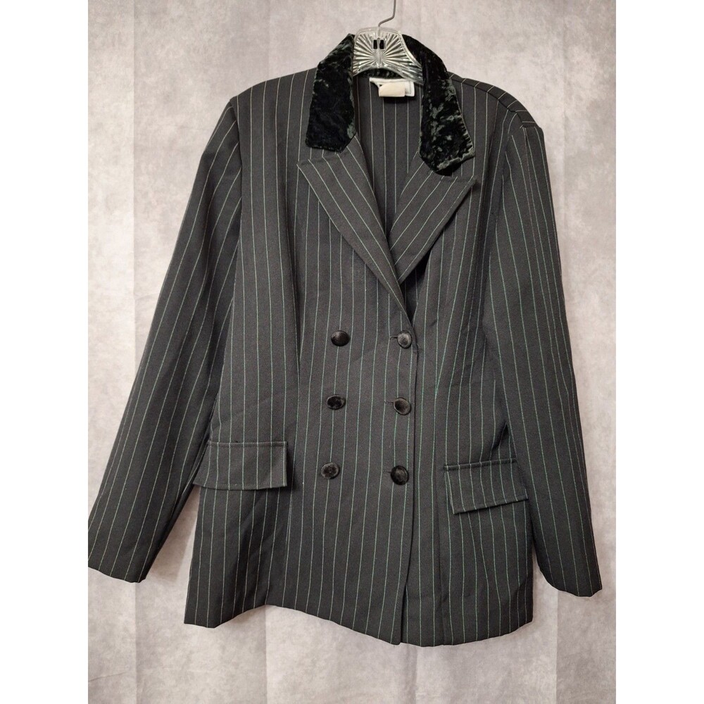 Vtg DBY Pinstripe Blazer Womens Sz 13 Velvet Collar Double Breasted Classic‎ Y2K